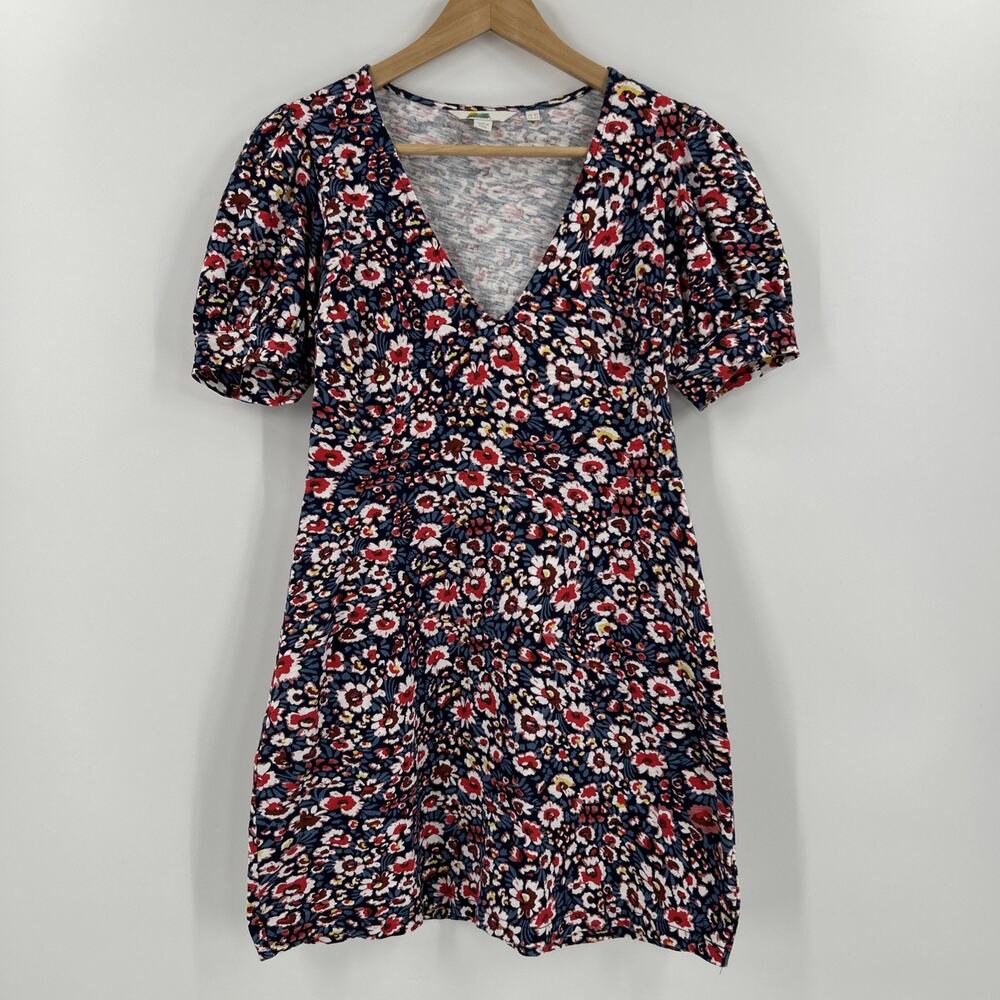 Boden V Neck Mini Dress Womens Size 8P Floral 100% Cotton Jersey Summer